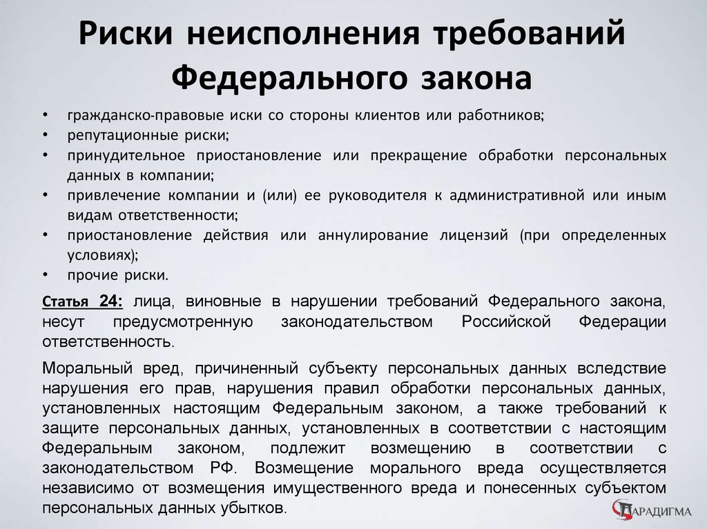 Риски несоблюдения законодательства. Нарушение закона о персональных данных. Риски неисполнения. Риски при обработке персональных данных.