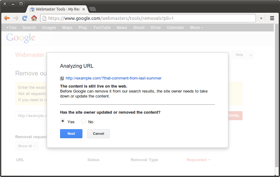Query next. Google Tools. Content removal.