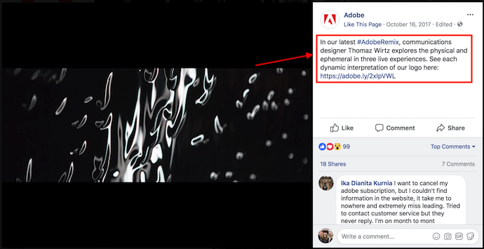 призыв к действию на фото обложки Adobe на Facebook