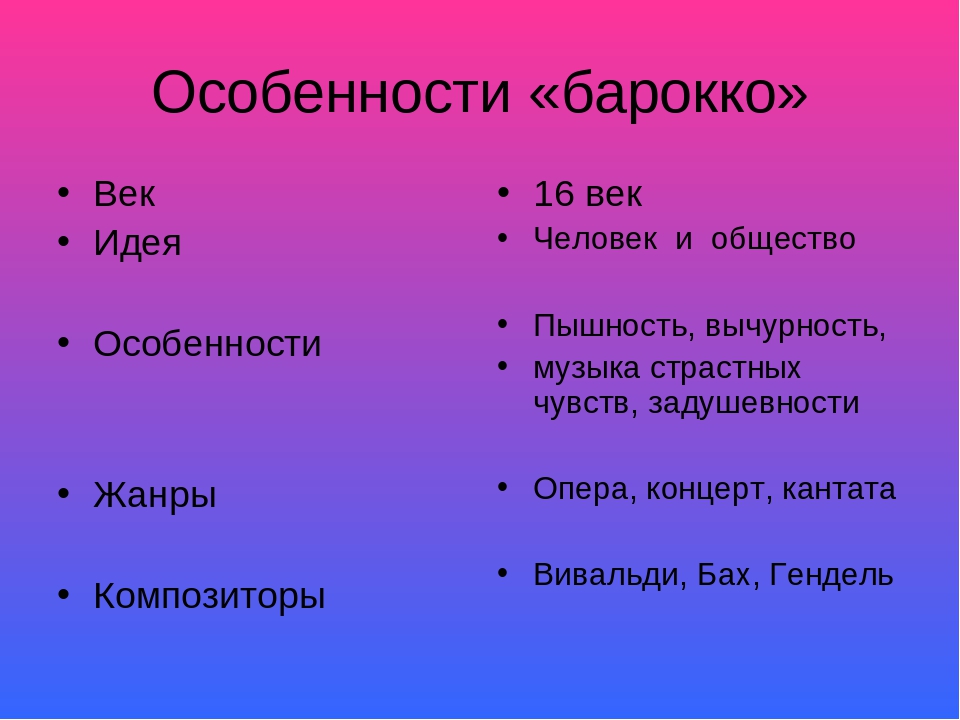 Особенности изображения в музыке барокко