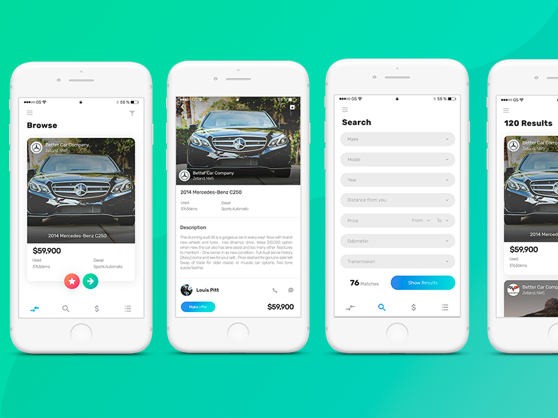 Mobile App Interface Design iOS App Slide Car