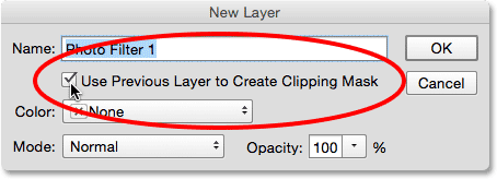 Selecting the Use Previous Layer to Create Clipping Mask option. 