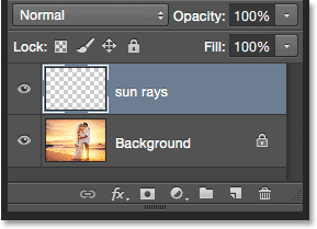 The Layers panel showing the new sun rays layer. 