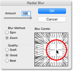 The Blur Center option in the Radial Blur dialog box. 