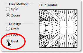 Changing the Quality to Best in the Radial Blur dialog box. 