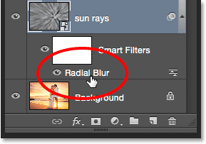 The Radial Blur Smart Filter in the Layers panel. 