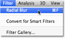 Quickly re-opening the Radial Blur dialog box in Photoshop.