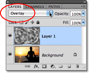 Changing the layer blend mode to Overlay.