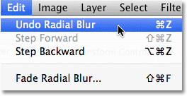 The Undo Radial Blur command in Photoshop.