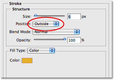 The stroke Position option. Image © 2008 Photoshop Essentials.com