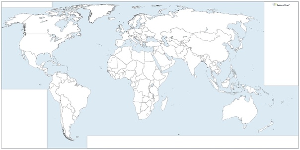 Контурная карта мира для печати с границами стран