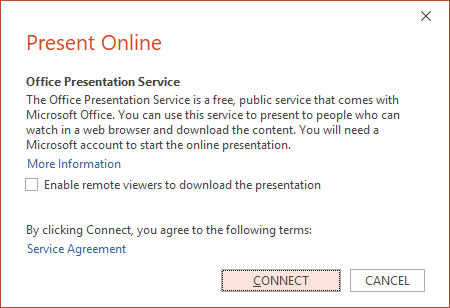 Screenshot of the Present Online dialog box