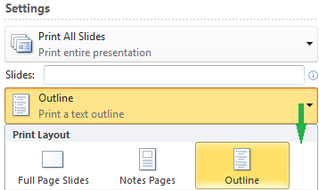 The layout for printing an outline