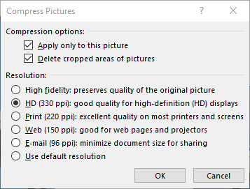 Compress Pictures dialog box