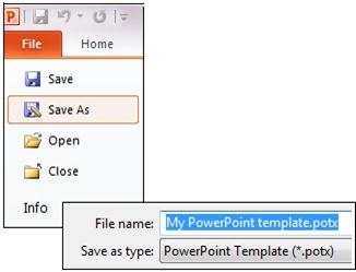 Save your presentation as a .potx file