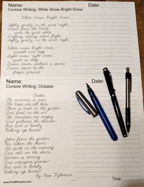 Cursive Writing Worksheets